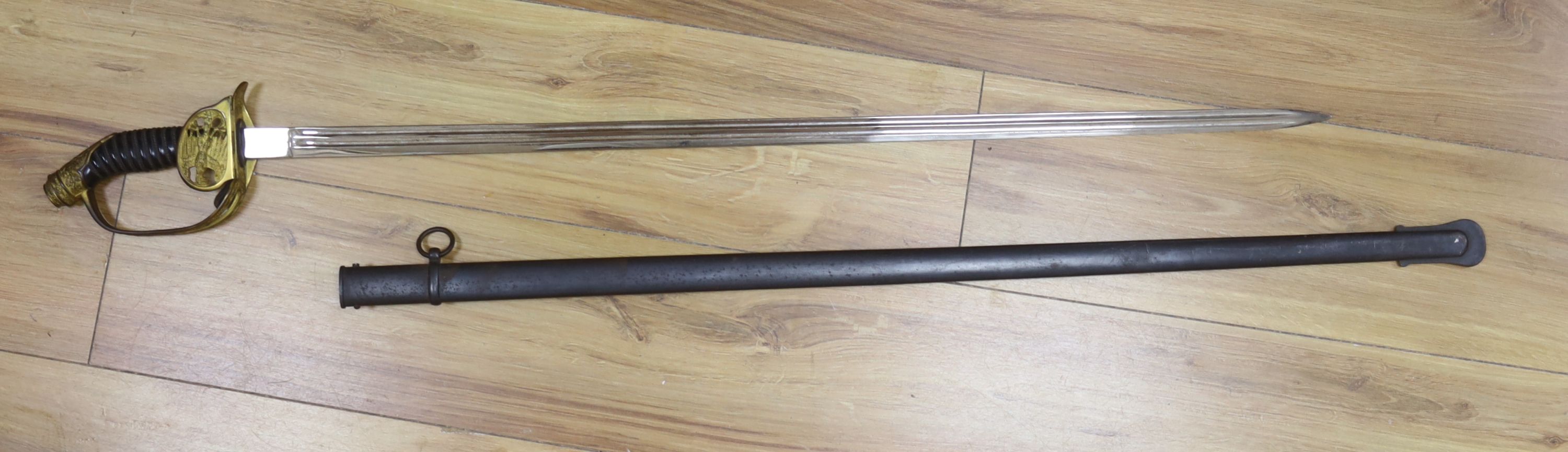 A late 19th century German Officer's sword, overall length 99cm, Carl Eickhorn blade